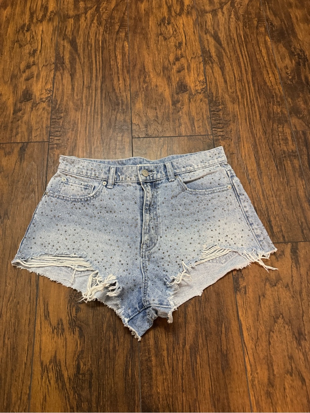 Denim rhinestone shorts